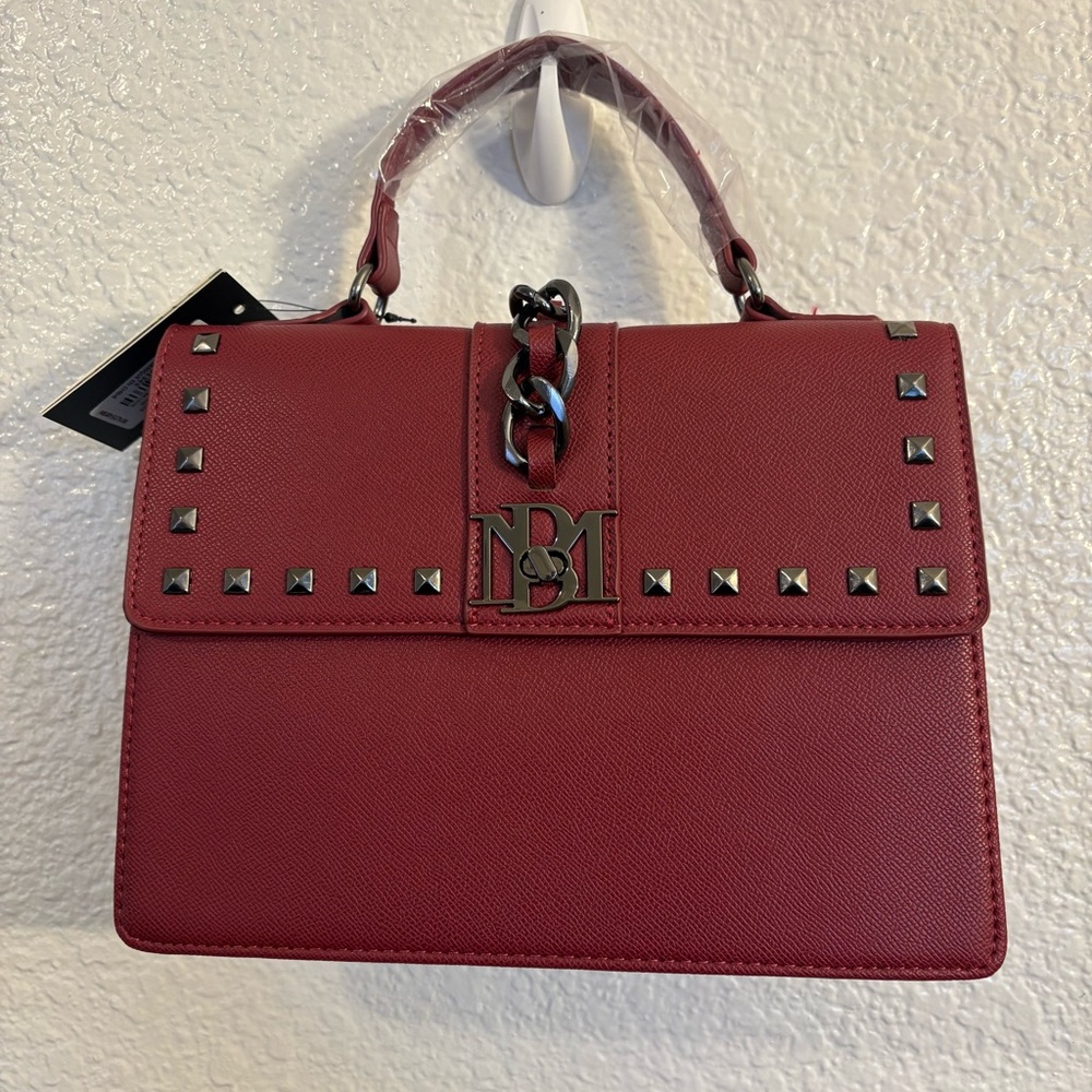 Badgley Mischka Studded Wine Vegan Leather‎ Crossbody Bag NWT